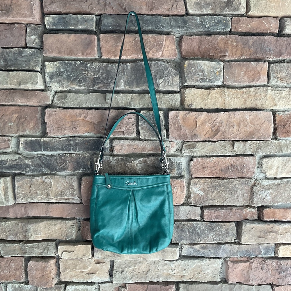 Coach Ashley Hippie Hobo Turquoise Green Leather Crossbody Bag #F20114